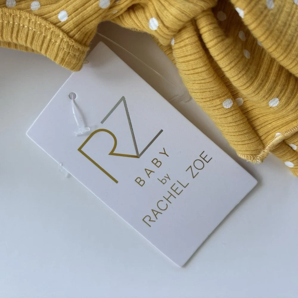 Rachel Zoe Yellow Polka Dot 3 Piece Set Sunglasses Bodysuit Headband Girls 6-9M‎